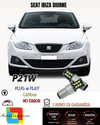 😍COPPIA LUCI DIURNE DRL LED T20 W21W SEAT IBIZA 5 CANBUS 6000K BIANCO NO ERROR