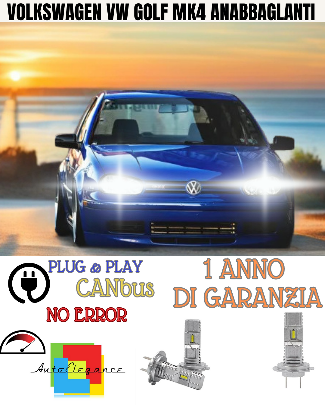 🔥KIT LED VOLKSWAGEN VW GOLF MK4 6000K BIANCO ANABBAGLIANTI 🔥