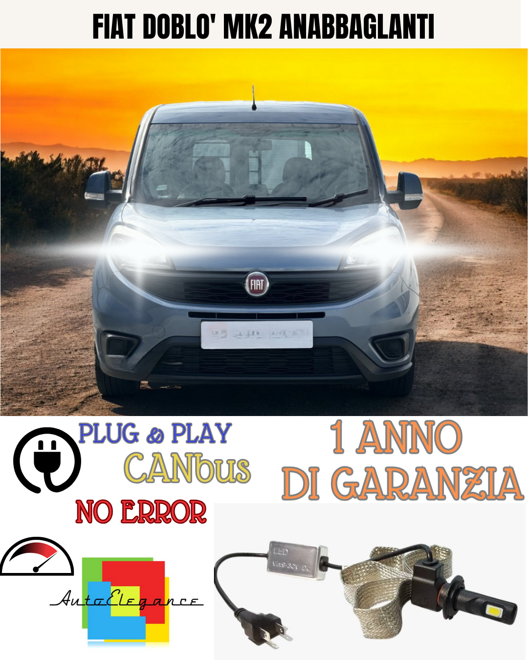 🔥KIT LED FIAT DOBLO' MK2 H7 6000K BIANCO ANABBAGLIANTI🔥