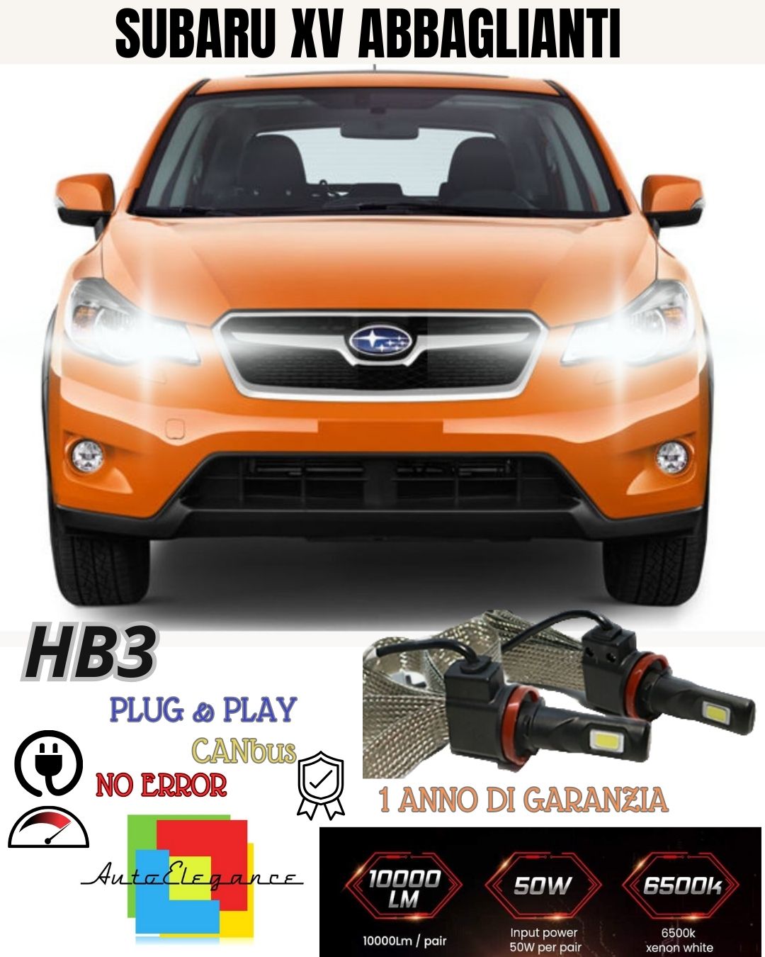 ❤️❤️KIT FULL LED HB3 ABBAGLIANTI PER SUBARU XV 6000K CANBUS 6400 LUMEN NO AVARIA
