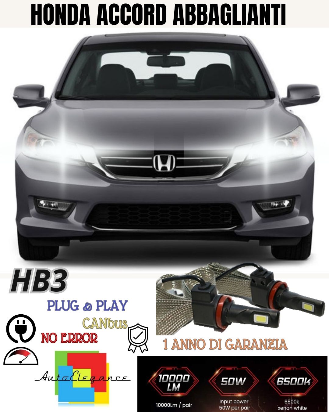 ❤️KIT FULL LED HB3 ABBAGLIANTI HONDA ACCORD 8G 6000K CANBUS 6400 LUMEN NO AVARIA