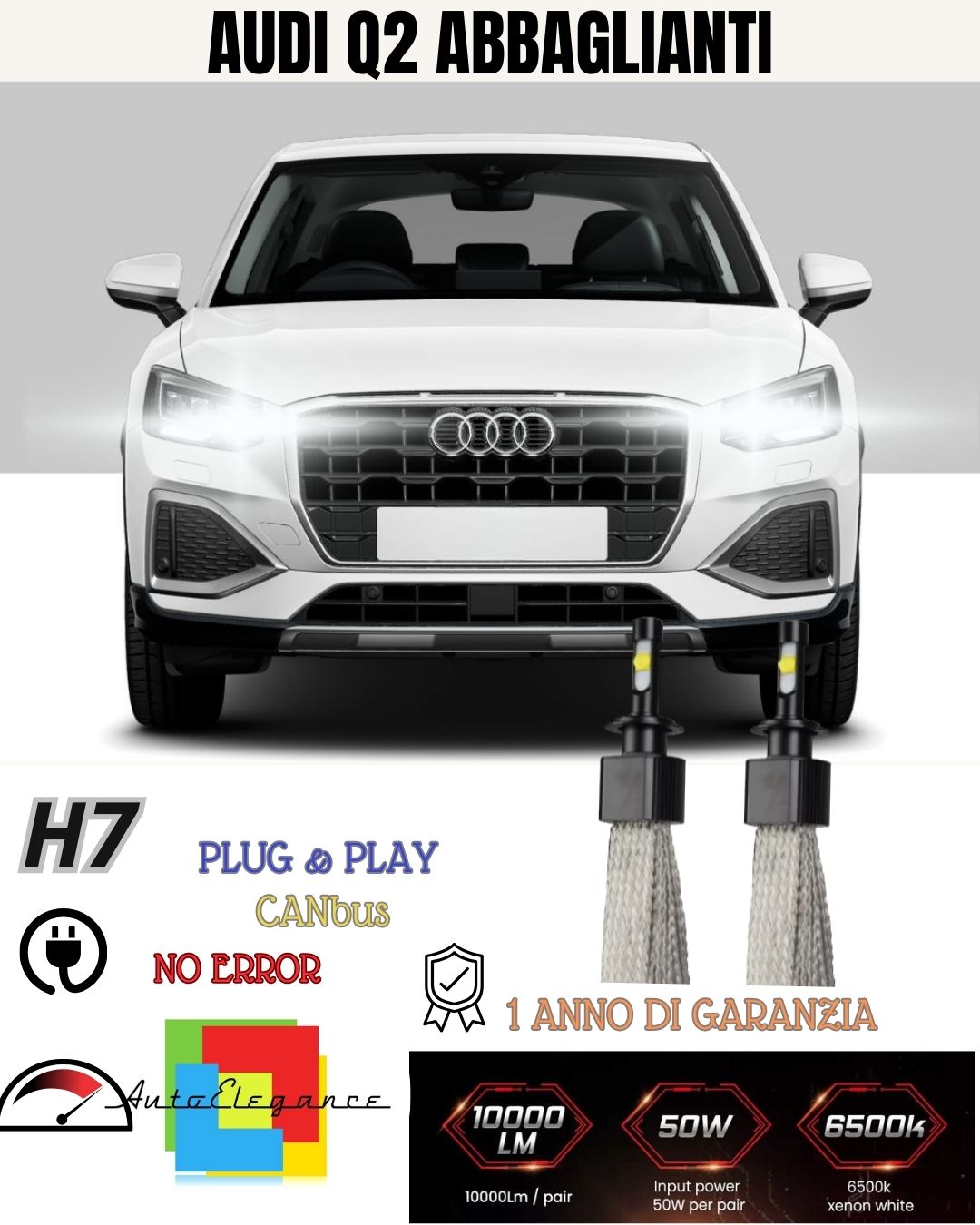 😎😎KIT LED H7 AUDI Q2 6000K XENON NO AVARIA ABBAGLIANTI 6400 LUMEN NO ERROR😎😎