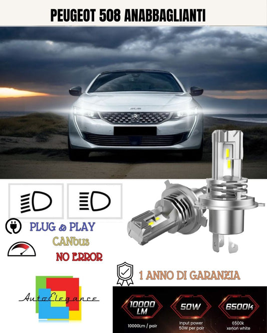 KIT LED H7 PER PEUGEOT 508 6000K BIANCO 6000 LUMEN CANBUS ANABBAGLIANTI