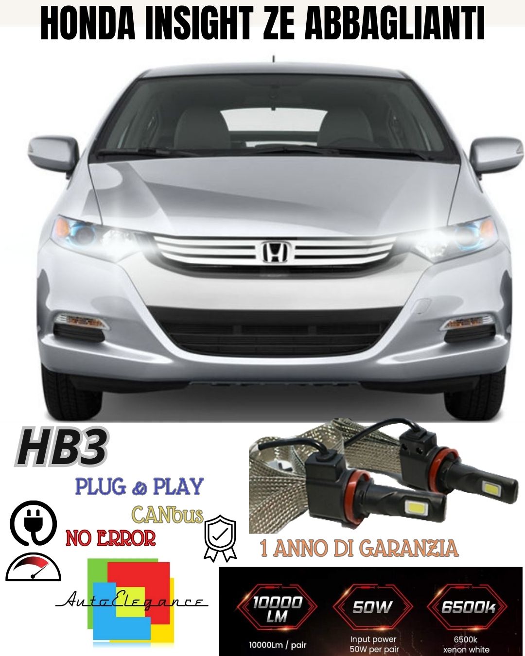 KIT FULL LED HB3 ABBAGLIANTI HONDA INSIGHT ZE 6000K CANBUS 6400 LUMEN NO AVARIA