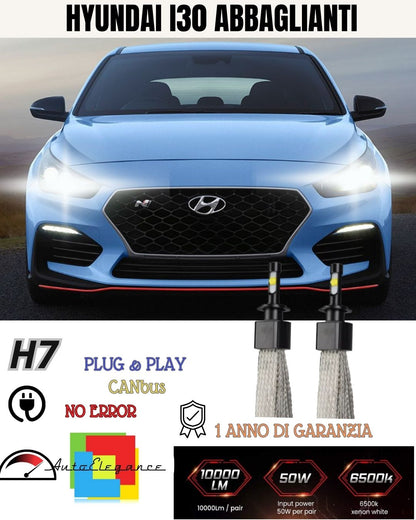 KIT LED H7 HYUNDAI I30 FASTBACK 6000K XENON NO AVARIA ABBAGLIANTI 6400 LUMEN