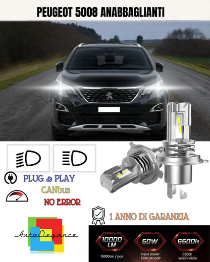KIT LED H7 PER PEUGEOT 5008 SUV 6000K BIANCO 6000 LUMEN CANBUS ANABBAGLIANTI