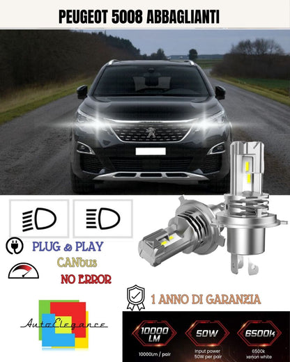 KIT LED H7 PER PEUGEOT 5008 6000K BIANCO 6000 LUMEN CANBUS ABBAGLIANTI
