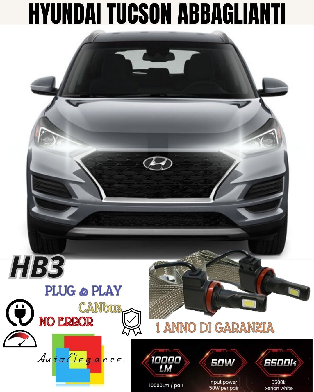 KIT FULL LED HYUNDAI TUCSON FACELIFT 2018+ ABBAGLIANTE BIANCO GHIACCIO NO ERRORE