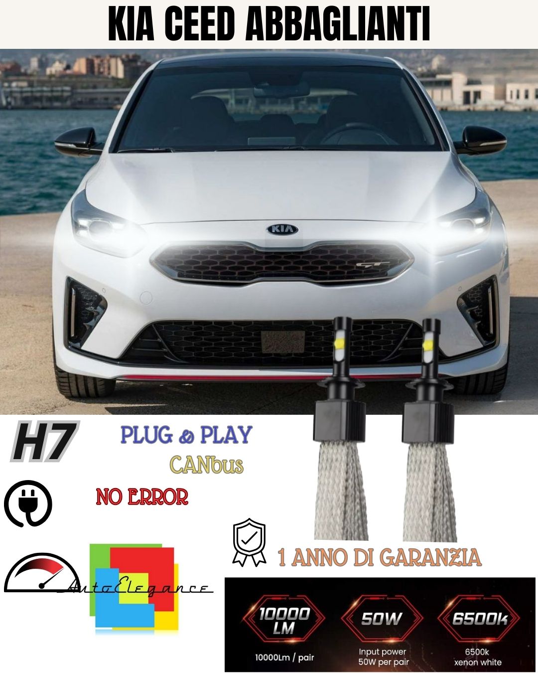 KIT FULL LED KIA CEED CEE'D MK2 LAMPADE LED H7 6000K XENON ABBAGLIANTI NO AVARIA