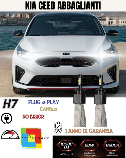 KIT FULL LED KIA CEED MK3 CEE'D LAMPADE LED H7 6000K XENON ABBAGLIANTI NO AVARIA