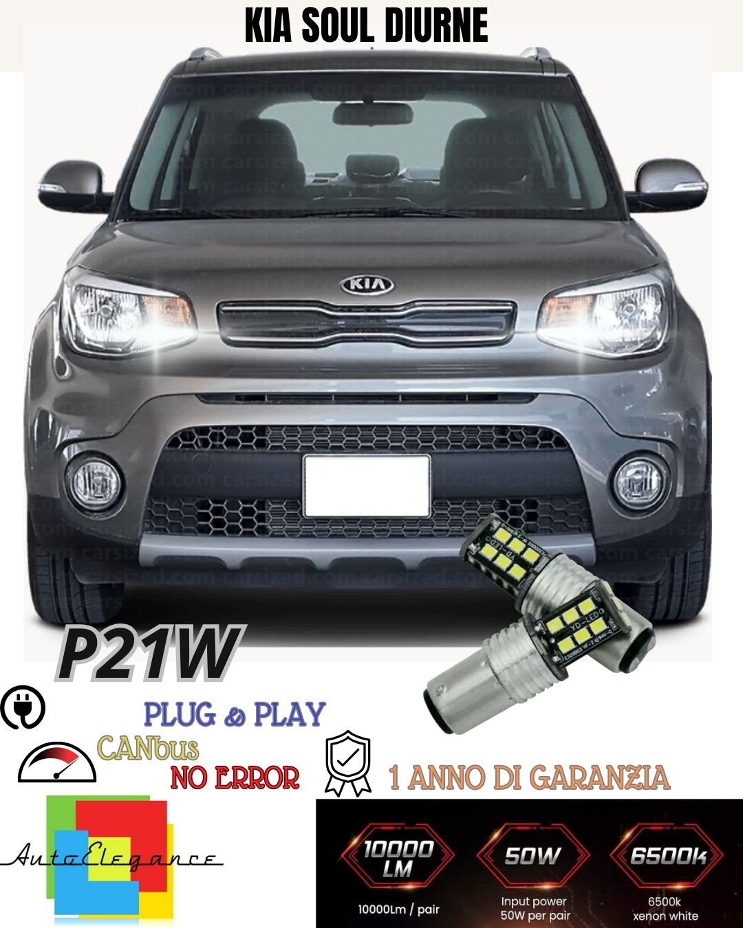❤COPPIA LUCI DIURNE DRL 15 LED P21W BAY15D CANBUS❤️KIA SOUL MK2❤️6000K NO ERRORE