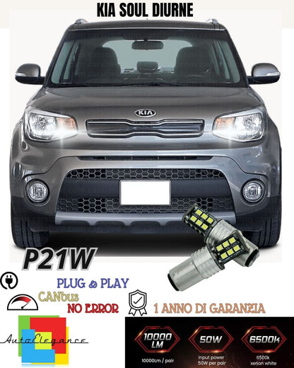 ❤COPPIA LUCI DIURNE DRL 15 LED P21W BAY15D CANBUS❤️KIA SOUL MK2❤️6000K NO ERRORE