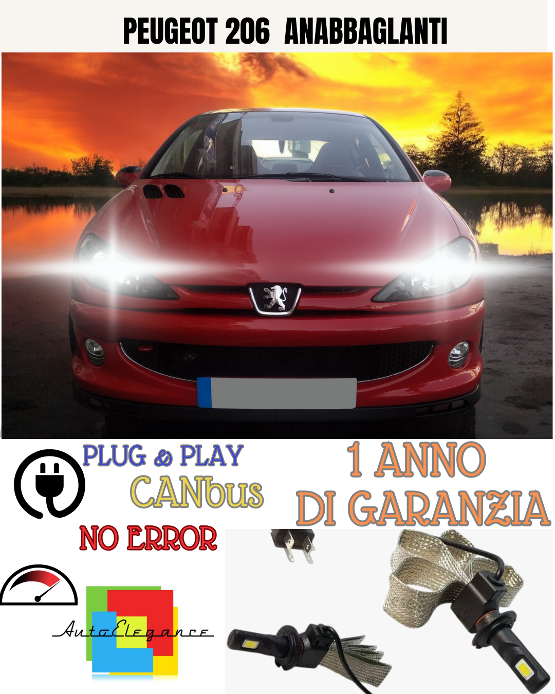 🔥KIT LED H7  PEUGEOT 206  6000K  BIANCO ANABBAGLIANTE 🔥