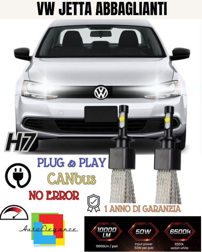 KIT FULL LED H7 CANBUS VOLKSWAGEN JETTA VI 6000K BIANCO 6400 LUMEN ABBAGLIANTI