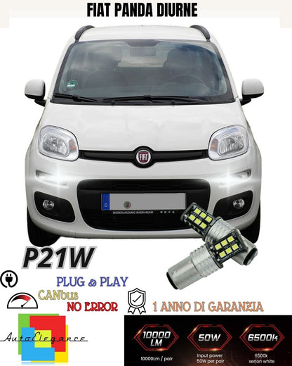 COPPIA LUCI DIURNE DRL 15 LED P21W BAY15D CANBUS FIAT PANDA 3° 6000K NO ERRORE