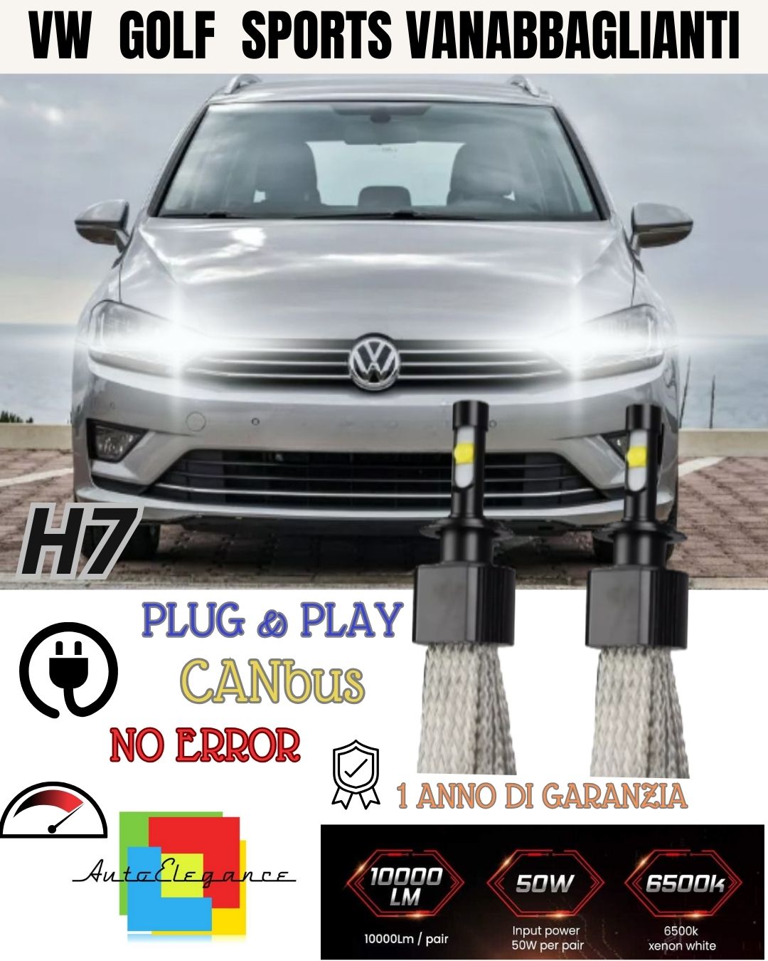 KIT FULL LED H7 CANBUS VOLKSWAGEN GOLF SPORTSVAN RESTYLING 6000K ABBAGLIANTI
