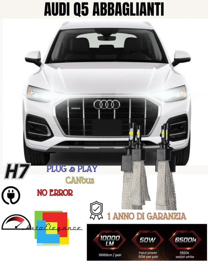 KIT LED H7 CANBUS AUDI Q5 8R ABBAGLIANTI 6400 LUMEN 6000K ACCENSIONE IMMEDIATA