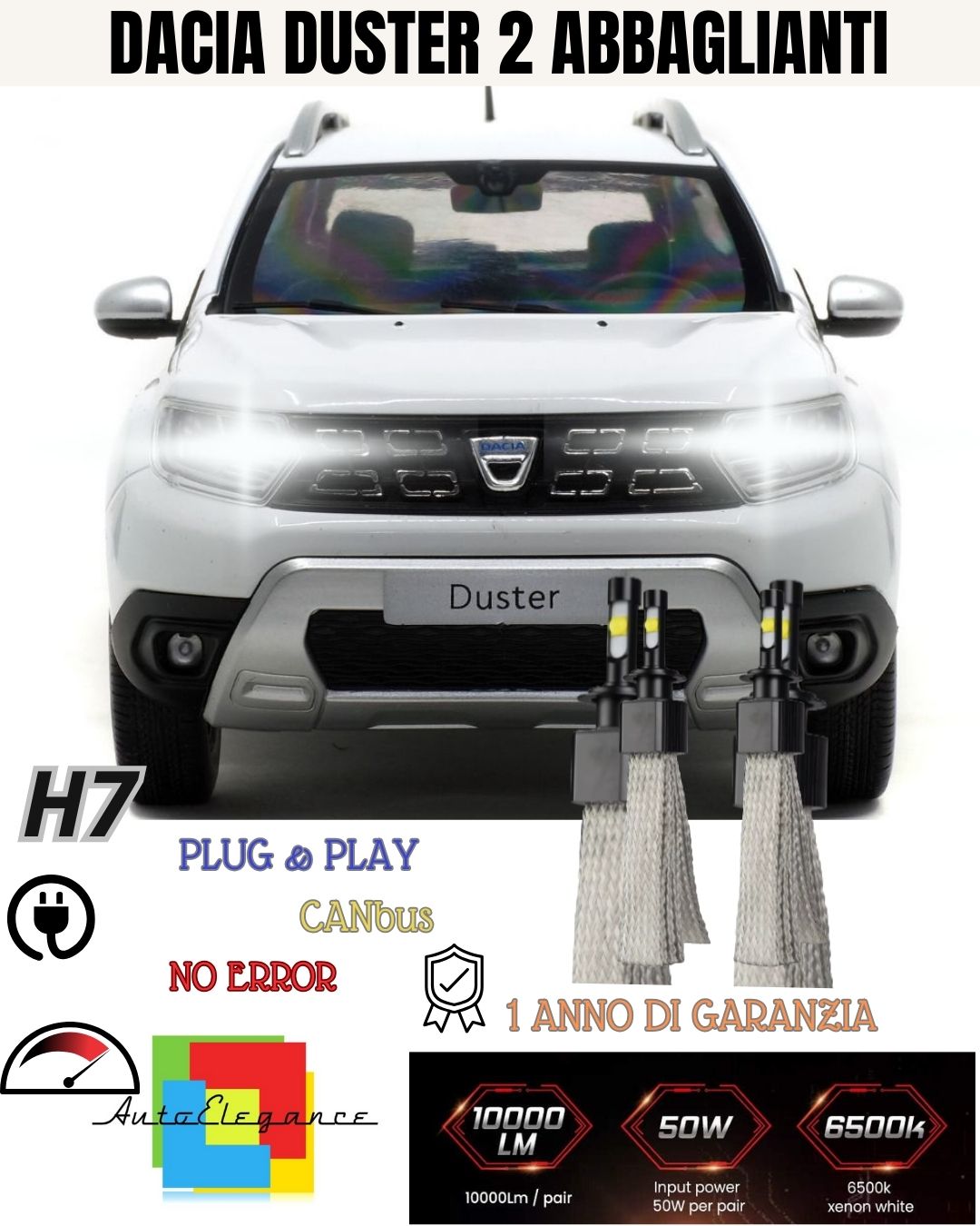 😎😎KIT LED H7 DACIA DUSTER 2 RESTYLING 6000K NO AVARIA ABBAGLIANTI 6400 LUMEN😎