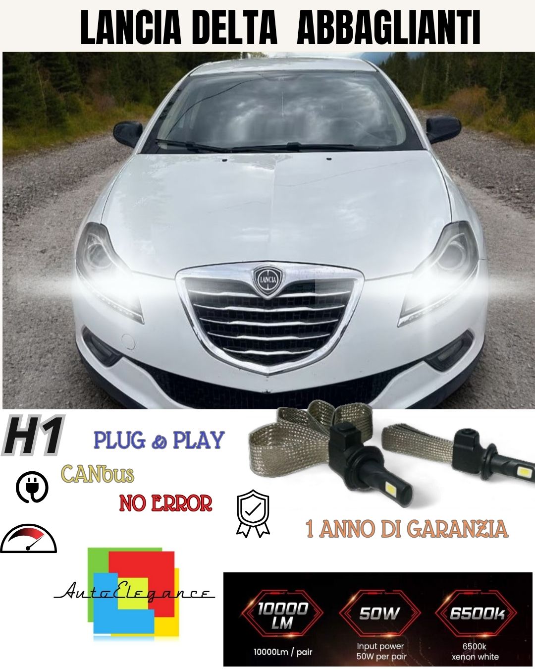 😍😍😍H7 LED KIT 6000K HIGH BEAM LANCIA DELTA INSTANT START 6400 LUMEN 