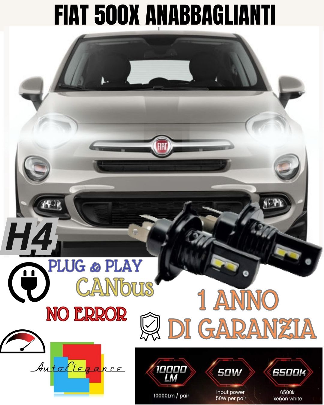 H4 LED KIT FOR FIAT 500X H4 LED LAMPS 6000K XENON WHITE NO FAILURE 8000 LUMEN