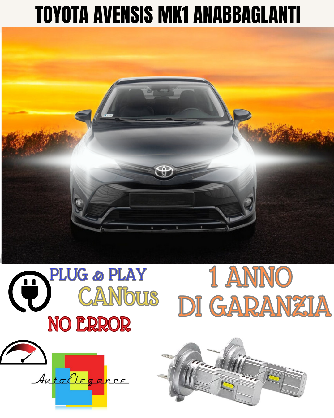 ⭐KIT LED TOYOTA AVENSIS MK1 H7 6000K BIANCO ANABBAGLIANTI ⭐