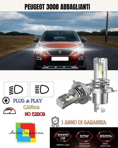 KIT LED H7 PER PEUGEOT 3008 MPV 6000K BIANCO 6000 LUMEN CANBUS ABBAGLIANTI