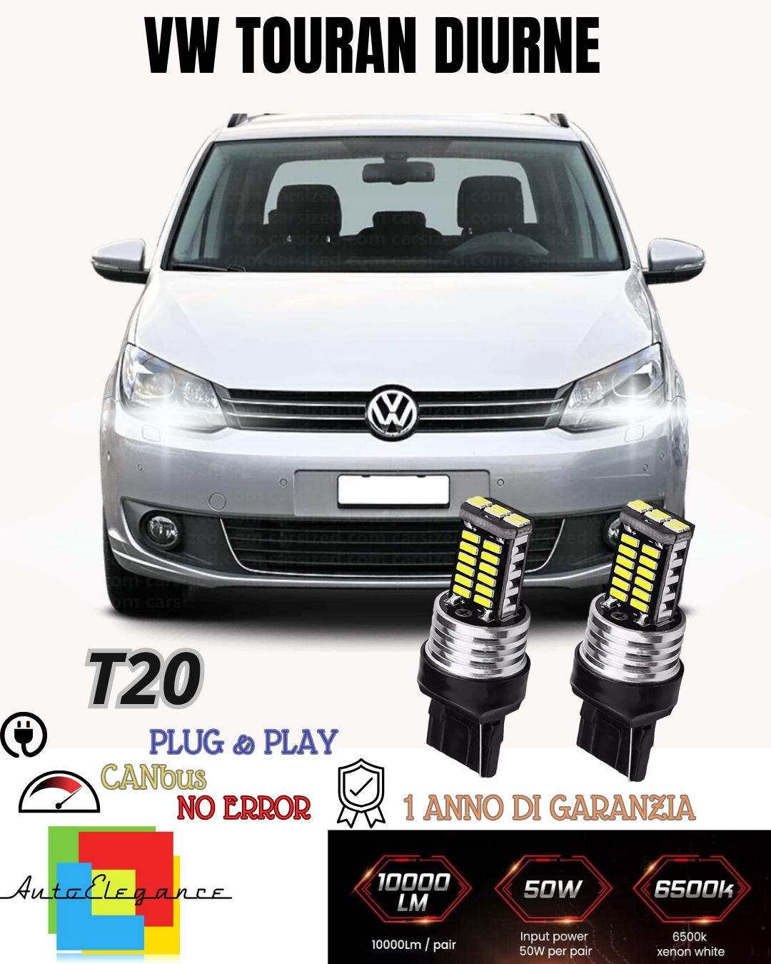 PAIR OF DAYTIME LIGHTS DRL 15 LED T20 CANBUS VOLKSWAGEN TOURAN 5T1 6000K NO FAILURE 