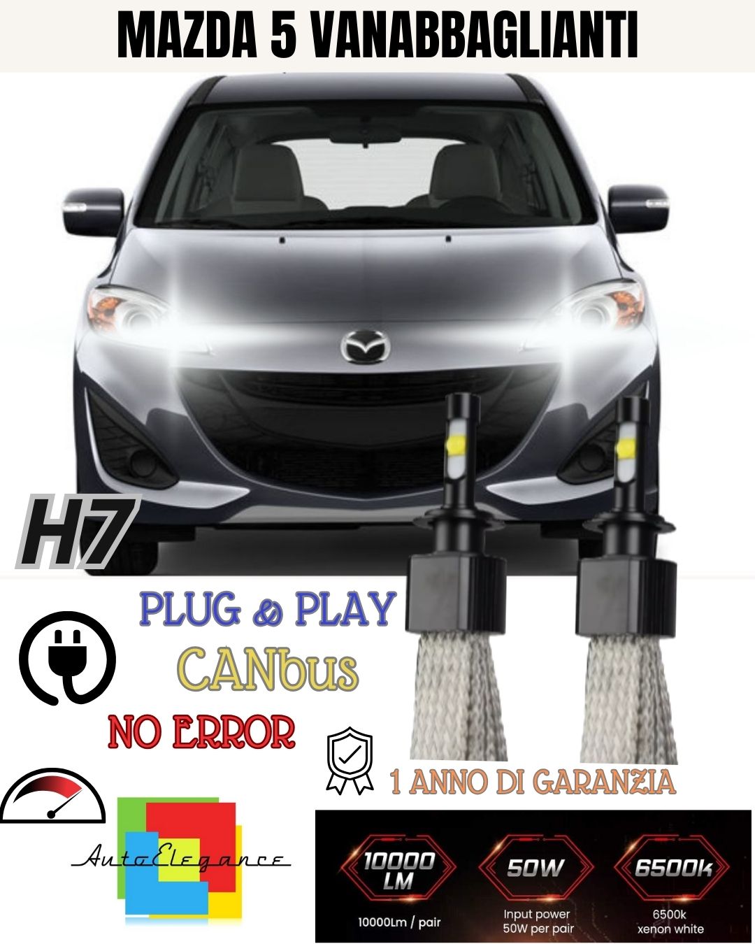 🔥🔥🔥KIT LED H7 CANBUS MAZDA 5 MK1 6000K 6400 LUMEN XENON NO ERROR ABBAGLIANTE