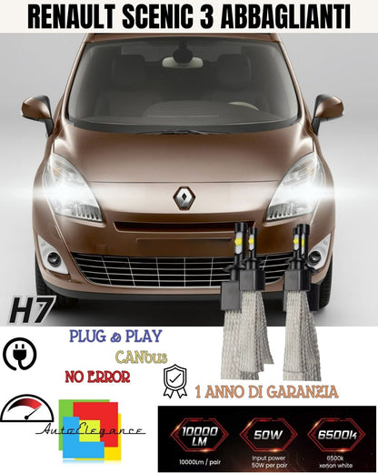 🔥🔥🔥KIT LED H7 RENAULT SCENIC 3  FARI LENTICOLARI 6000K ABBAGLIANTI 6400 LUMEN