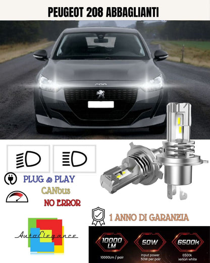 KIT LED H7 PER PEUGEOT 208 6000K BIANCO 6000 LUMEN CANBUS ABBAGLIANTI