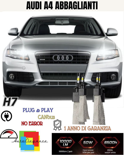 😄😄KIT LED H7 AUDI A4 B5 + AVANT 6000K BIANCO ABBAGLIANTI 6400 LUMEN NO AVARIA