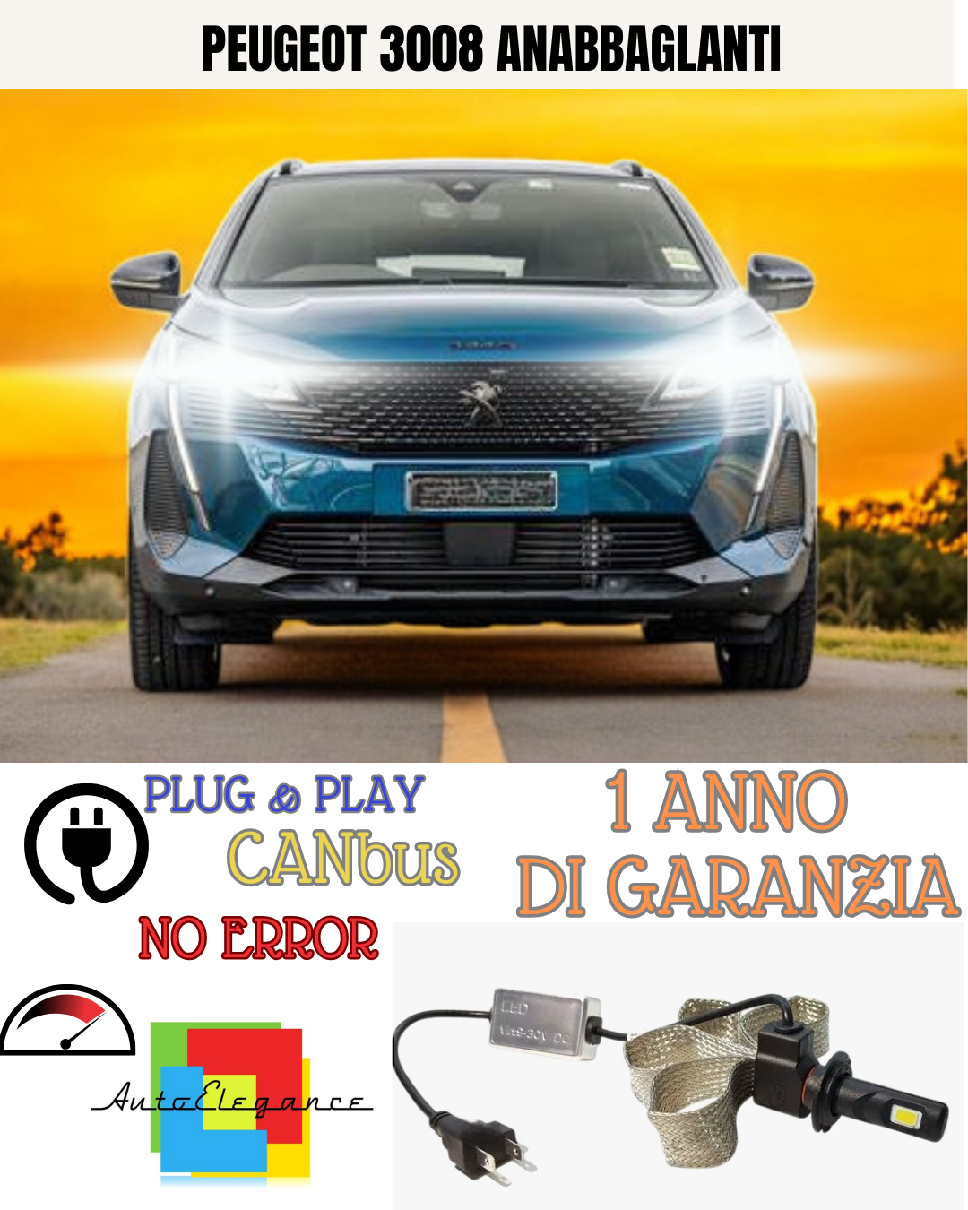 ✨KIT LED PEUGEOT 3008 H7 6000K  BIANCO  ANABBAGLIANTI✨