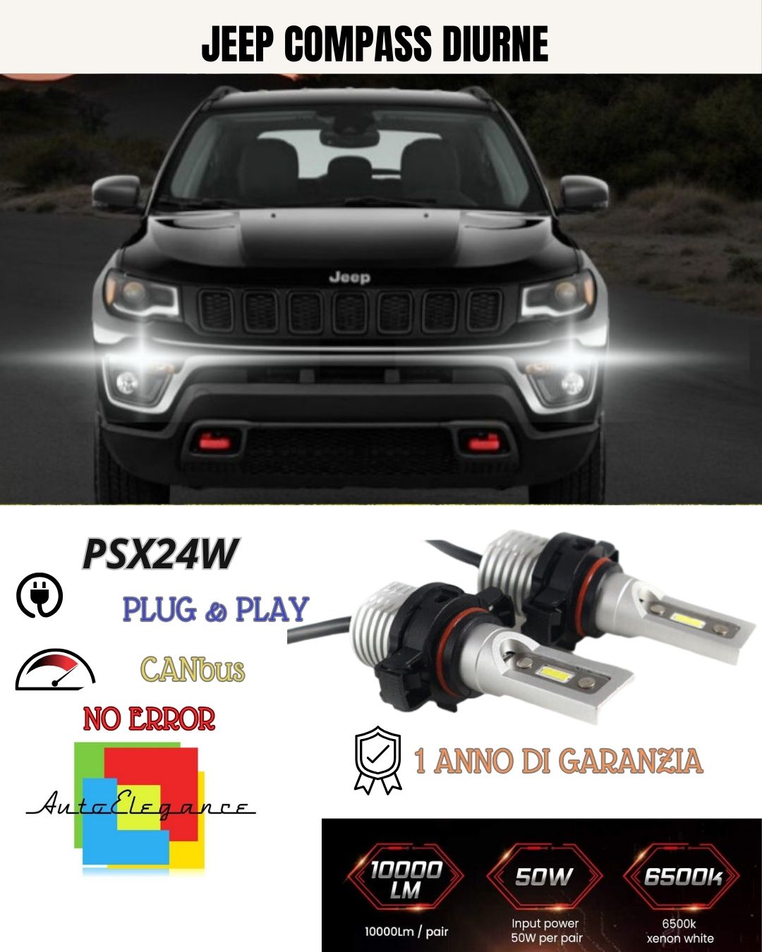 PAIR OF DAYTIME POSITION DRL LED LAMPS PSX24W JEEP COMPASS 2 CANBUS NO ERROR 