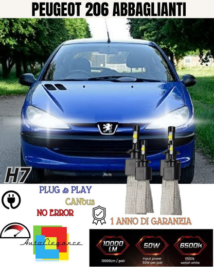 KIT FULL LED PEUGEOT 206 FINO AL 09/2006 ABBAGLIANTI 6400 LUMEN 6000K BIANCO