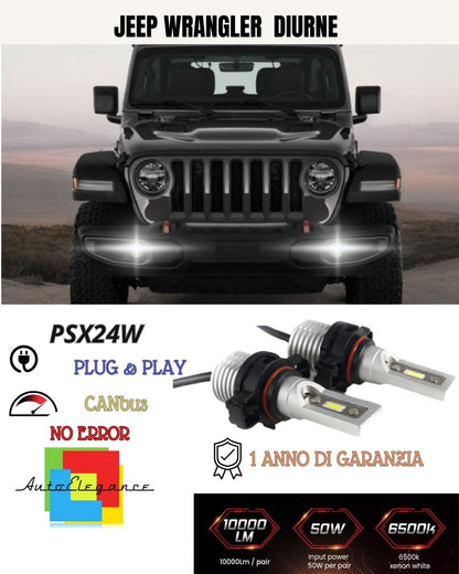 COPPIA LUCI DIURNE DRL LED PSX24W CANBUS JEEP WRANGLER IV 6000K 100% NO ERROR