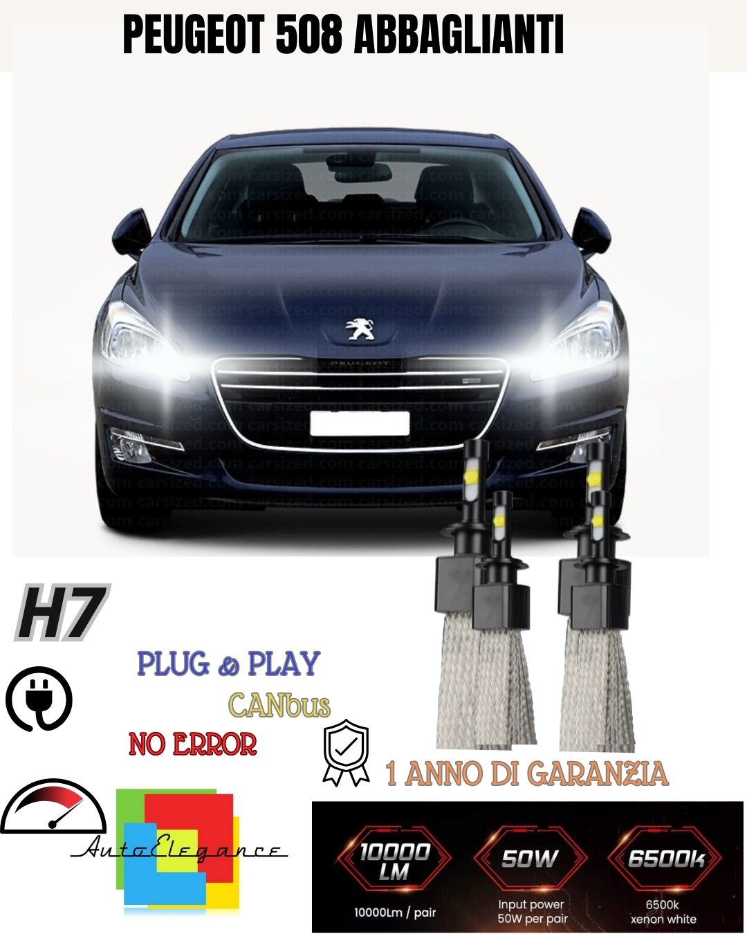 KIT LED H7 CANBUS PEUGEOT 508 ABBAGLIANTI 6000K XENON NO ERROR 6400 LUMEN
