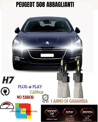 KIT LED H7 CANBUS PEUGEOT 508 ABBAGLIANTI 6000K XENON NO ERROR 6400 LUMEN