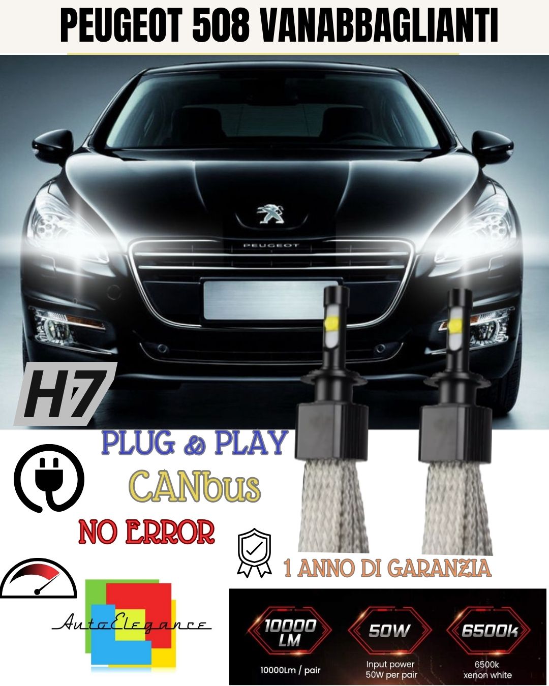🫠🫠KIT LED H7 CANBUS PEUGEOT 508 ABBAGLIANTI 6000K XENON NO ERROR 6400 LUMEN🫠