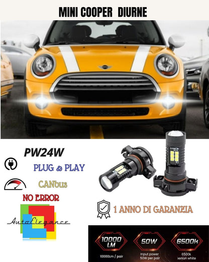 COPPIA LAMPADE LUCI DIURNE DRL PSX24W LED CANBUS MINI ONE COOPER F55 F56 6000K