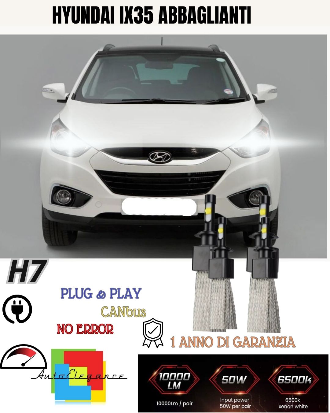 😳😳😳FULL LED KIT HYUNDAI IX35 PRE-RESTYLING H7 6000K XENON HIGH BEAM LAMPS