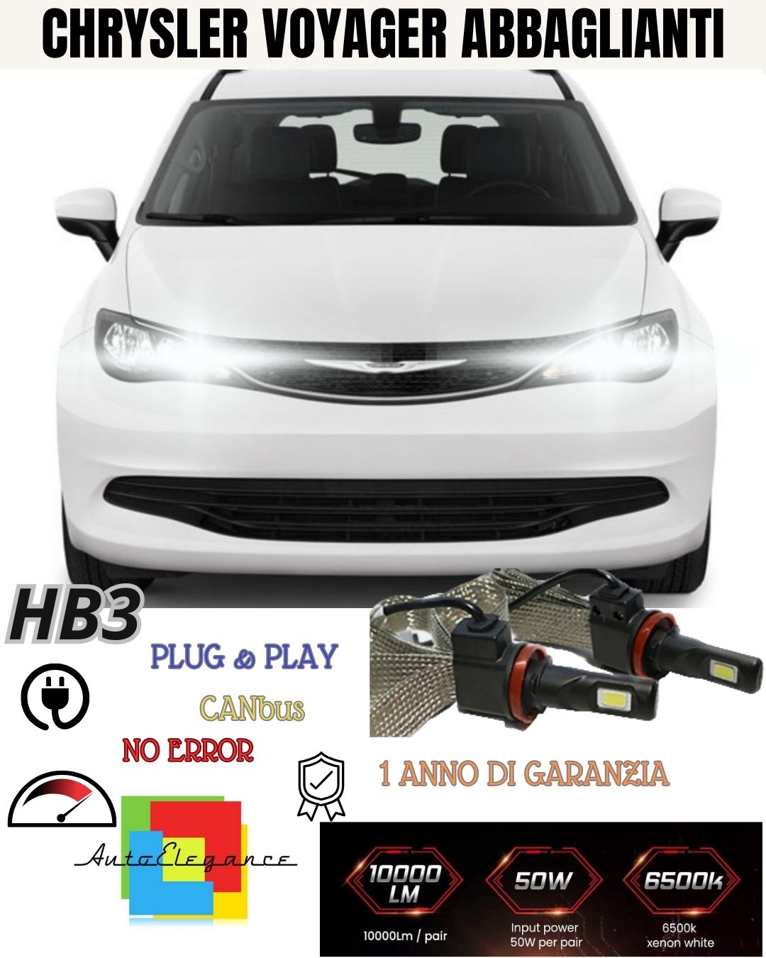 KIT FULL LED H9 CHRYSLER VOYAGER IV MK4 ABBAGLIANTE 6000K BIANCO GHIACCIO CANBUS