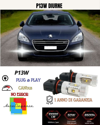 COPPIA LAMPADE P13W LED DRL LUCI DIURNE PEUGEOT 508 CANBUS 6000K NO ERROR