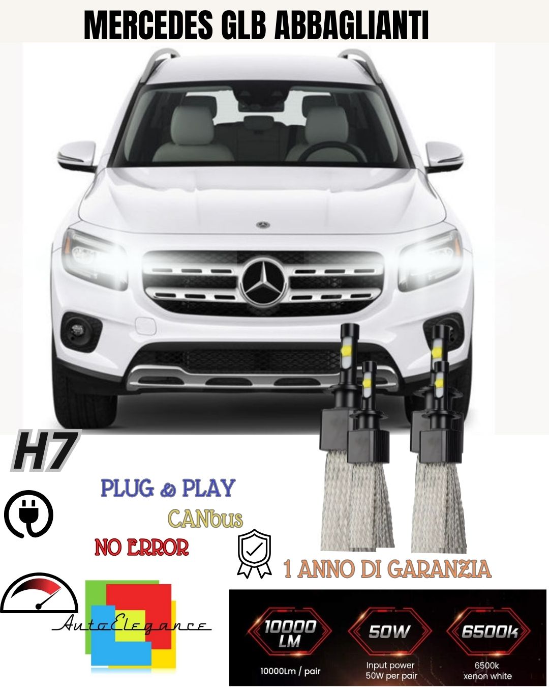 😮😮H7 CANBUS LED KIT MERCEDES GLB X247 6000K WHITE 6400 LUMEN HIGH BEAM😮😮