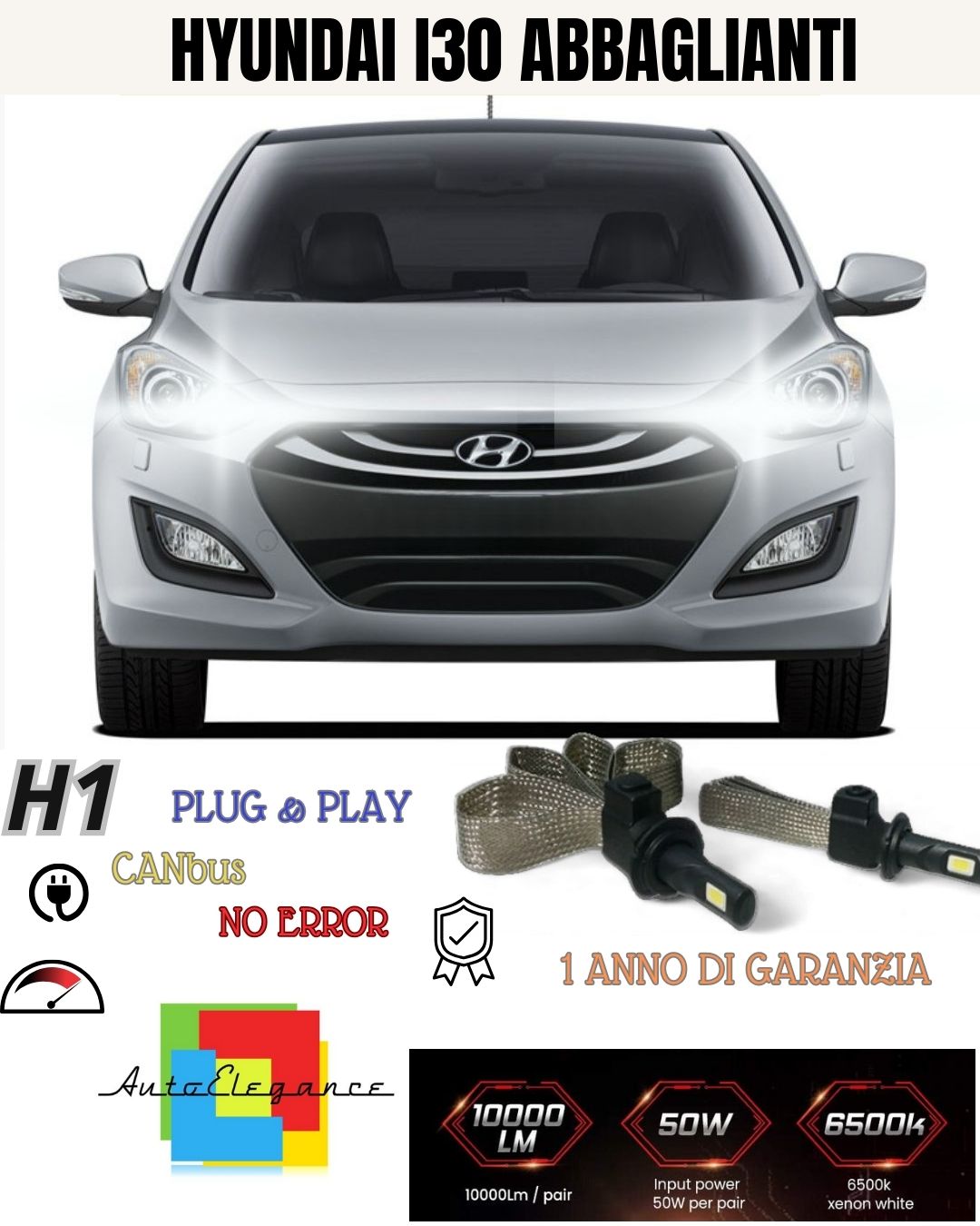 KIT FULL LED HYUNDAI I30 MK2 LAMPADE H7 6000K XENON ABBAGLIANTI CANBUS NO ERROR