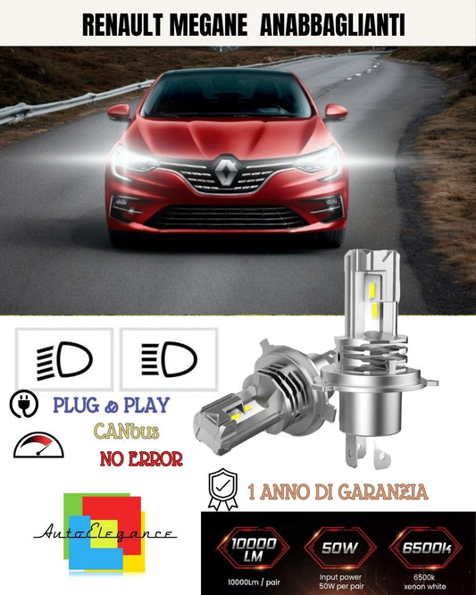 KIT LED H7 PER RENAULT MEGANE MK2 6000K BIANCO 6000 LUMEN CANBUS ANABBAGLIANTI