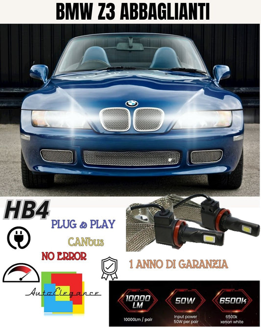 KIT FULL LED HB4 BMW Z3 E36 6000K BIANCO CANBUS 6400 LUMEN ABBAGLIANTE