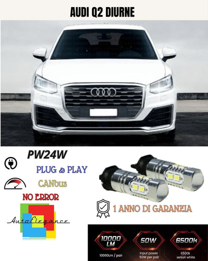 COPPIA LAMPADE DIURNE DRL 10 LED PW24W CANBUS AUDI Q2 6000K NO ERROR