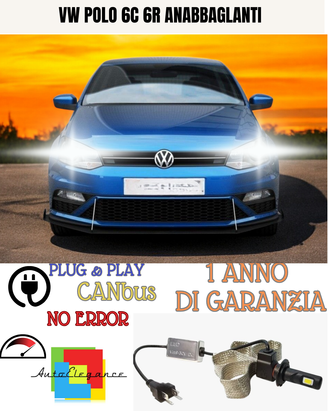 🔥CONVERSIONE H7 LED ANABBAGLIANTI ABBAGLIANTI VW POLO 6C 6R 6000K🔥