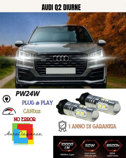 😍COPPIA LUCI DIURNE DRL 10 LED PW24W 🥰 CANBUS AUDI Q2 6000K NO ERROR