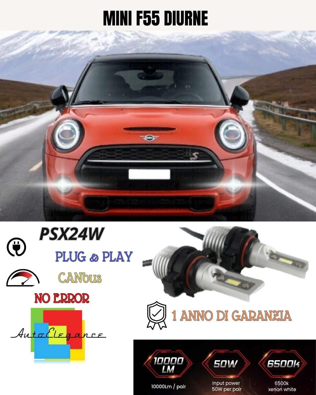 🥰 KIT LED PSX24W 🤗 MINI F55 F56 LUCI DIURNE DRL 1800 LUMEN CANBUS 6000K BIANCO